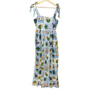 True Destinations Tropical Novelty Print Maxi Dress Blue L Vacation Swim Coverup